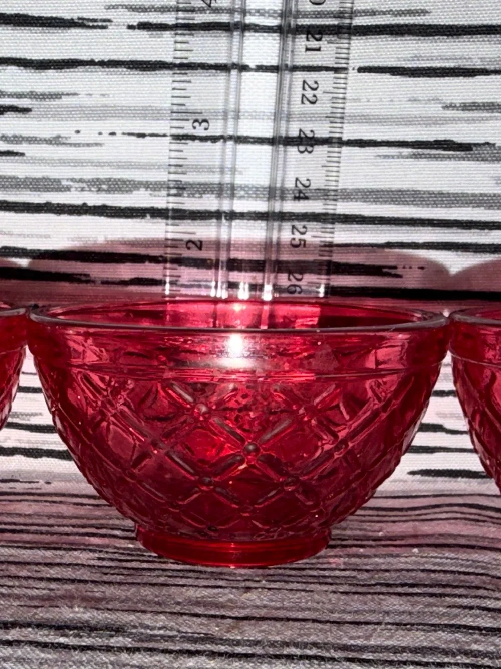 Set of 3 Red Pressed Glass Dessert or Condiment Bowls - Textured Diamond Pattern